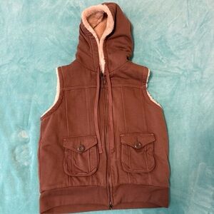 Gap Brand Brown Hooded Vest with Faux Fur Lining